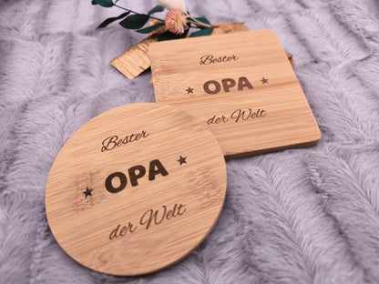 Untersetzer Bester OPA der Welt personalisiert Bambus mit Wunschgravur individuelles Geschenk Geschenkidee Glasuntersetzer Geschenk