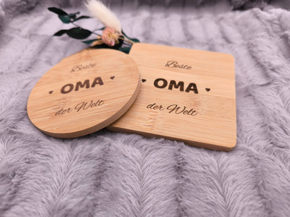 Untersetzer Beste OMA der Welt personalisiert Bambus mit Wunschgravur individuelles Geschenk Geschenkidee Glasuntersetzer Geschenk