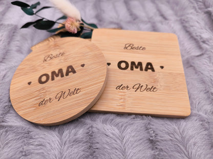 Untersetzer Beste OMA der Welt personalisiert Bambus mit Wunschgravur individuelles Geschenk Geschenkidee Glasuntersetzer Geschenk