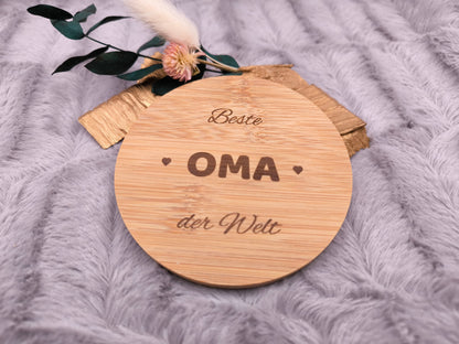 Untersetzer Beste OMA der Welt personalisiert Bambus mit Wunschgravur individuelles Geschenk Geschenkidee Glasuntersetzer Geschenk