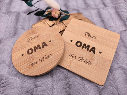 Untersetzer Beste OMA der Welt personalisiert Bambus mit Wunschgravur individuelles Geschenk Geschenkidee Glasuntersetzer Geschenk