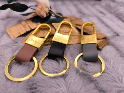Schlüsselanhänger gold personalisiert Karabiner Kunstleder mit individueller Gravur 3 Farben zur Auswahl Geschenk