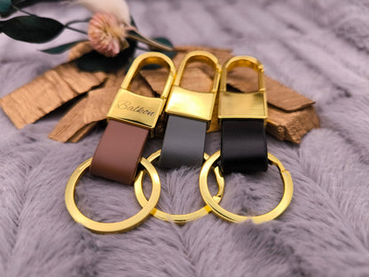 Schlüsselanhänger gold personalisiert Karabiner Kunstleder mit individueller Gravur 3 Farben zur Auswahl Geschenk