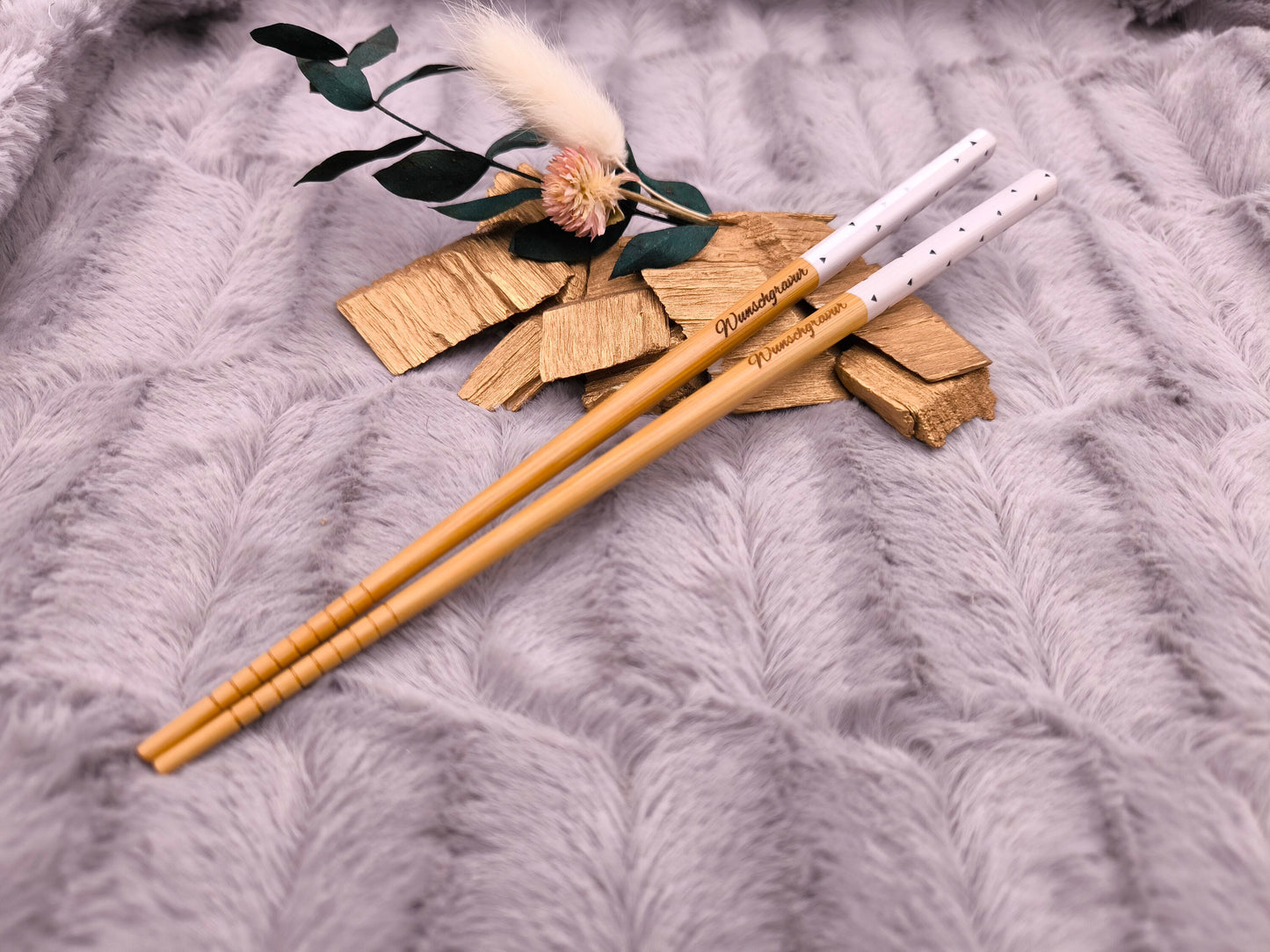 2 Chopsticks personalisiert Essstäbchen 1 Paar Bambus 22,5 cm 5 Motive Wunschgravur China Essen Food Sushi Geschenk