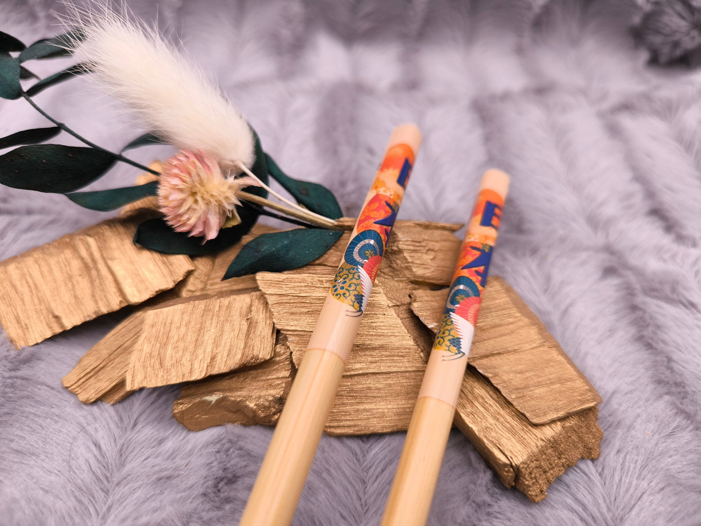 2 Chopsticks personalisiert Essstäbchen 1 Paar Bambus 22,5 cm 5 Motive Wunschgravur China Essen Food Sushi Geschenk