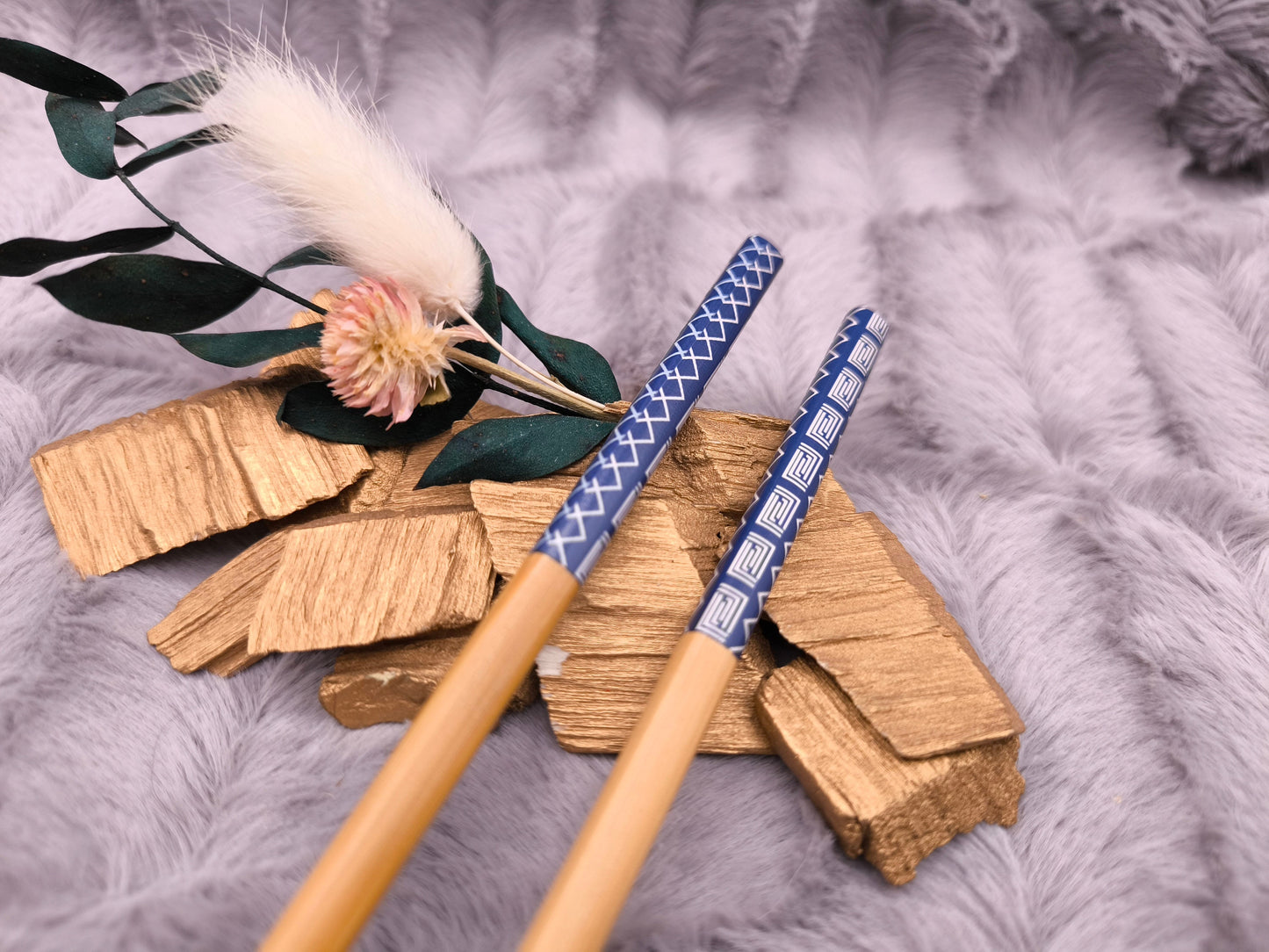 2 Chopsticks personalisiert blau Essstäbchen 1 Paar Bambus 22,5 cm 5 Motive Wunschgravur China Essen Food Sushi Geschenk