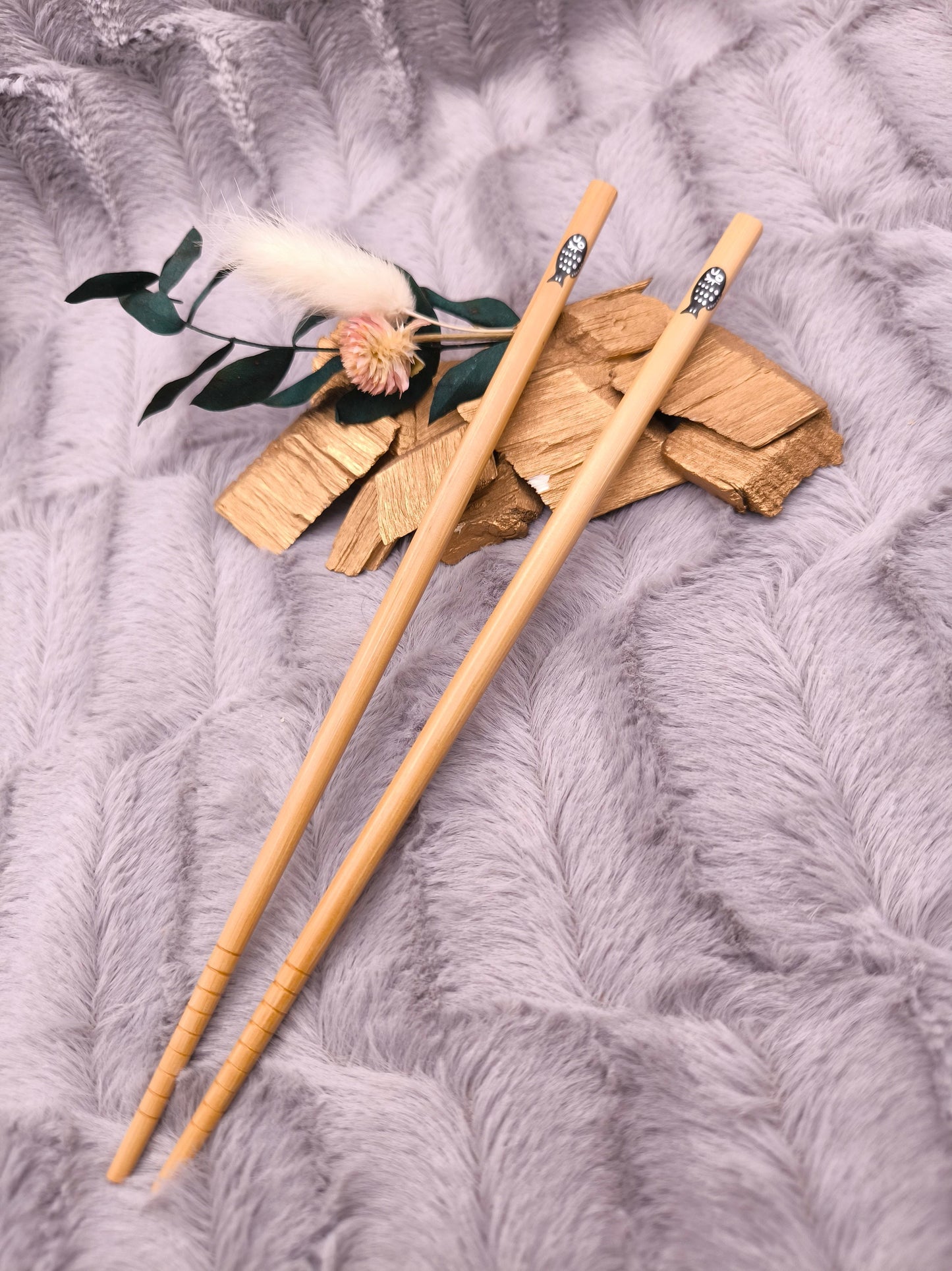 2 Chopsticks personalisiert Fisch Essstäbchen 1 Paar Bambus 22,5 cm Wunschgravur China Essen Food Sushi Geschenk