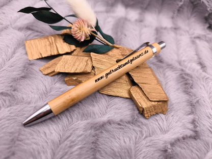 Kugelschreiber personalisiert mit Etui aus Pappe Bambus Gravur schwarz Kuli Stift Holz Gastgeschenk Geschenk Gift