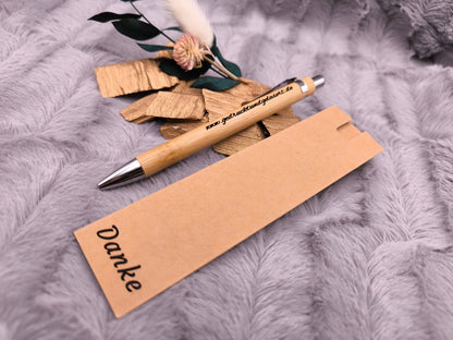 Kugelschreiber personalisiert mit Etui aus Pappe Bambus Gravur schwarz Kuli Stift Holz Gastgeschenk Geschenk Gift