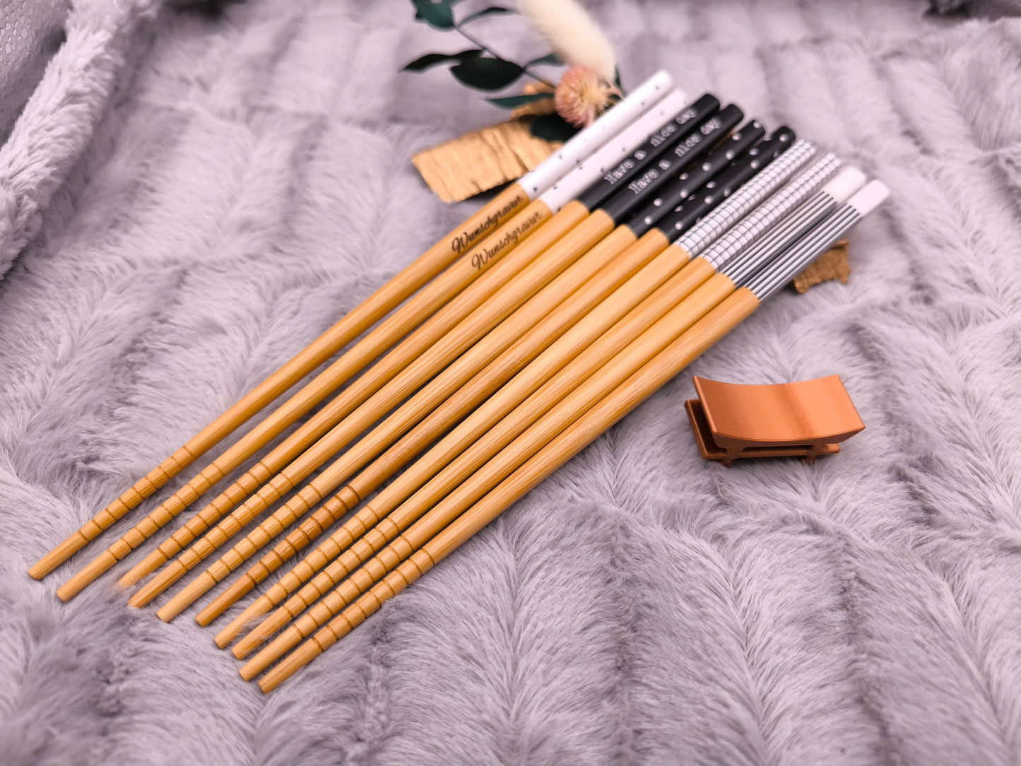 2 Chopsticks personalisiert Essstäbchen 1 Paar Bambus 22,5 cm 5 Motive Wunschgravur China Essen Food Sushi Geschenk