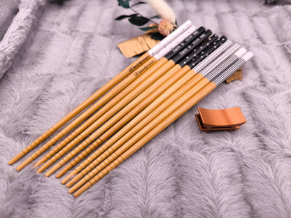 2 Chopsticks personalisiert Essstäbchen 1 Paar Bambus 22,5 cm 5 Motive Wunschgravur China Essen Food Sushi Geschenk