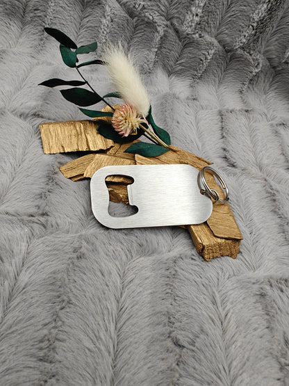 Schlüsselanhänger Flaschenöffner Edelstahl rechteckig mit Wunschgravur individueller Gravur Geschenk Geschenkidee personalisiert