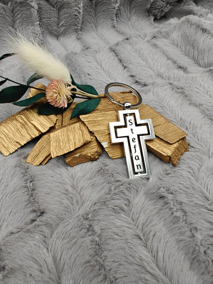 Schlüsselanhänger bewegliches Kreuz personalisiert mit Gravur Geschenk