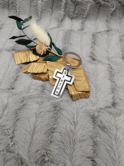 Schlüsselanhänger bewegliches Kreuz personalisiert mit Gravur Geschenk