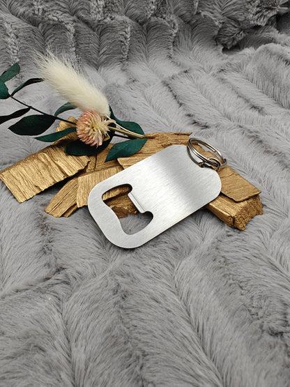 Schlüsselanhänger Flaschenöffner Edelstahl rechteckig mit Wunschgravur individueller Gravur Geschenk Geschenkidee personalisiert