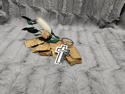 Schlüsselanhänger bewegliches Kreuz personalisiert mit Gravur Geschenk