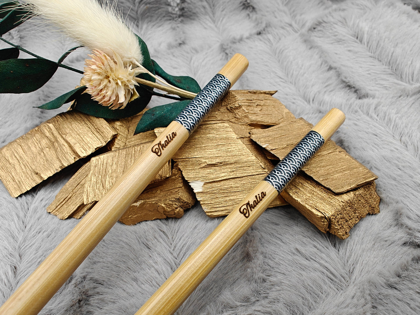 2 Chopsticks personalisiert mit Muster Essstäbchen 1 Paar Bambus 24 cm Wunschgravur China Essen Food Sushi Geschenk