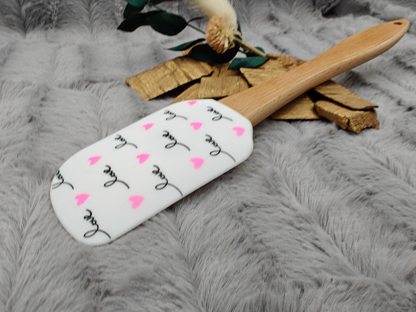 Teigschaber Silikonspatel personalisiert Love mit Herzen  backen, kochen ca. 25 cm lang mit Wunschgravur personalisiert Geschenk
