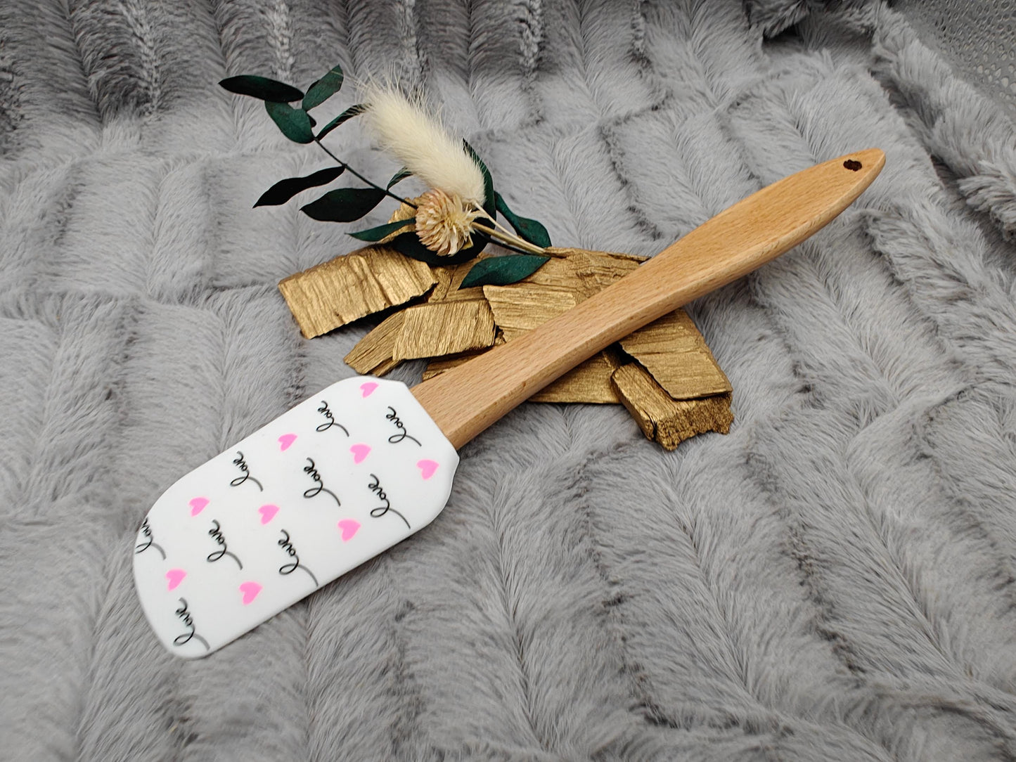 Teigschaber Silikonspatel personalisiert Love mit Herzen  backen, kochen ca. 25 cm lang mit Wunschgravur personalisiert Geschenk
