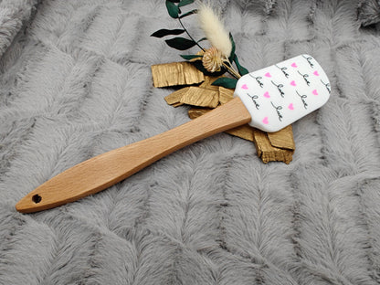 Teigschaber Silikonspatel personalisiert Love mit Herzen  backen, kochen ca. 25 cm lang mit Wunschgravur personalisiert Geschenk
