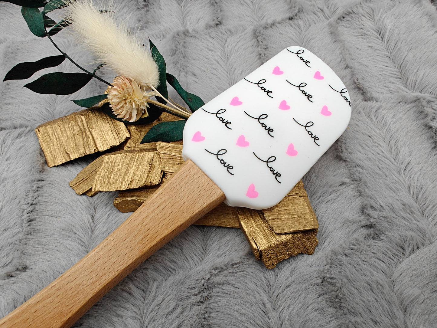 Teigschaber Silikonspatel personalisiert Love mit Herzen  backen, kochen ca. 25 cm lang mit Wunschgravur personalisiert Geschenk