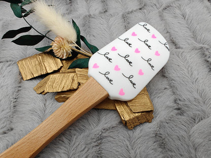 Teigschaber Silikonspatel personalisiert Love mit Herzen  backen, kochen ca. 25 cm lang mit Wunschgravur personalisiert Geschenk
