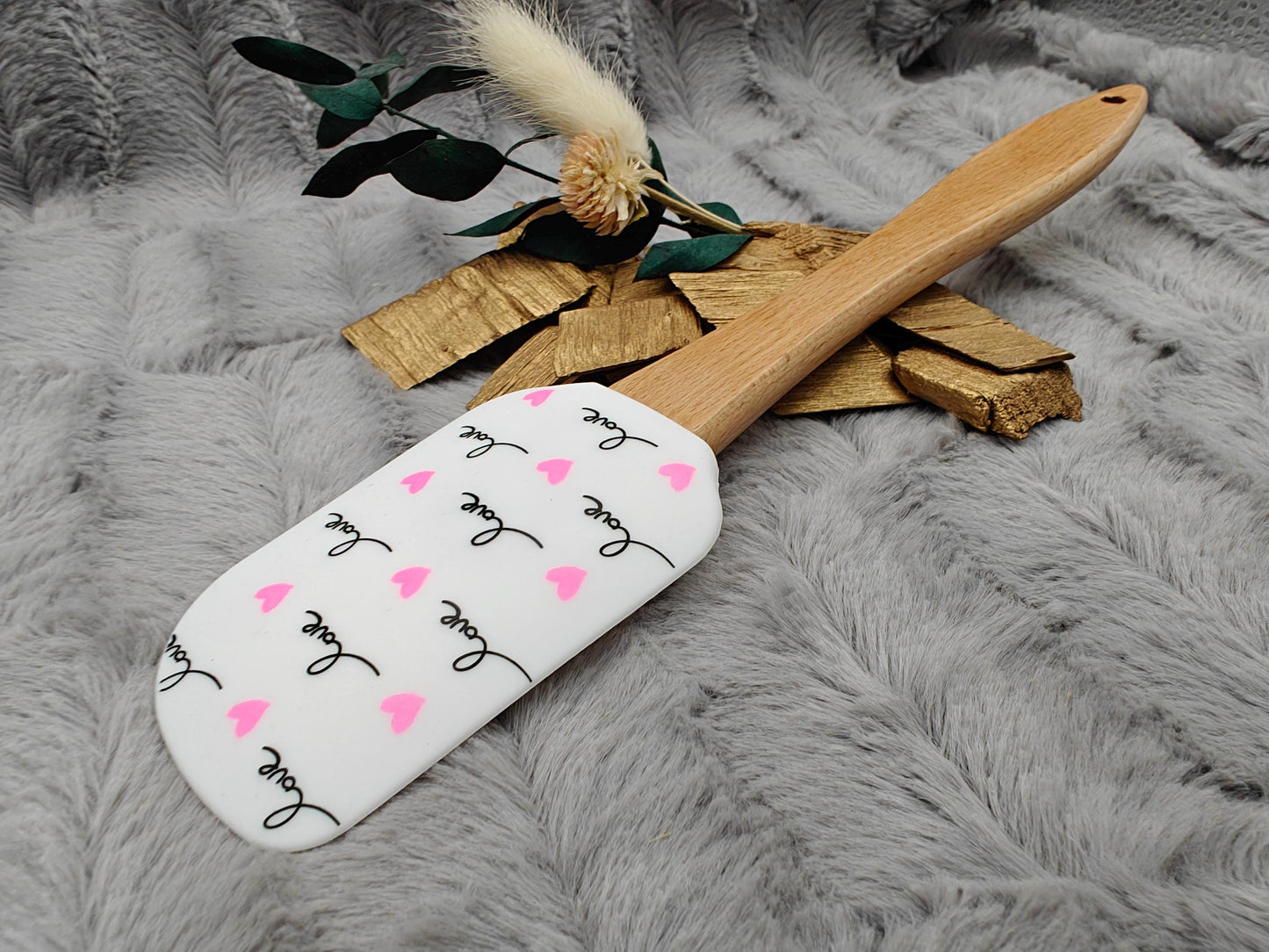 Teigschaber Silikonspatel personalisiert Love mit Herzen  backen, kochen ca. 25 cm lang mit Wunschgravur personalisiert Geschenk