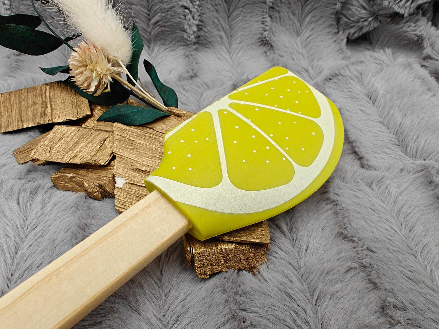 Teigschaber Silikonspatel XXL Zitrone personalisiert Holz Spatel  backen kochen grillen ca. 29 cm lang