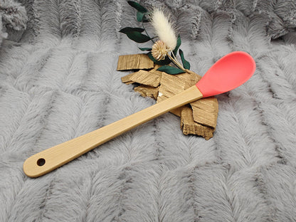 Teigschaber Silikonlöffel personalisiert Bambus Löffel lachsfarben für Marmelade, backen, kochen, grillen uvm. ca. 21 cm Geschenk