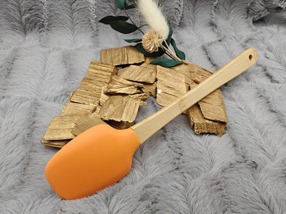 Teigschaber Silikonspatel personalisiert Bambus flach Pfirsich Marmelade, backen, kochen uvm. ca. 21 cm lang mit Wunschgravur