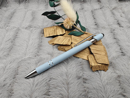 Kugelschreiber personalisiert mit Touchpen pastellfarbe aus Aluminium mit Gravur Kuli Stift Holz Gastgeschenk Geschenk