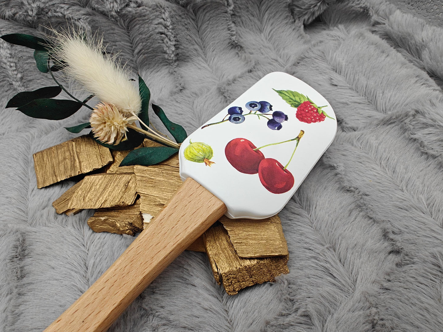 Teigschaber Silikonspatel personalisiert Früchtetraum Berry  backen, kochen ca. 25 cm lang mit Wunschgravur personalisiert Geschenk