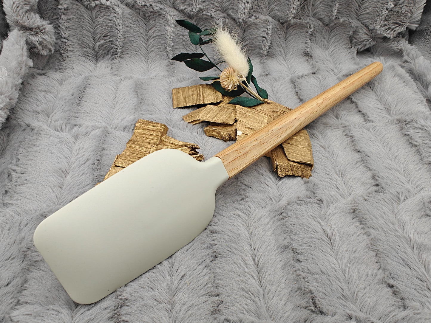 Teigschaber Silikonspatel XXXL personalisiert hellgrau  backen kochen ca. 32 cm lang mit Wunschgravur Geschenk Küchenhelfer