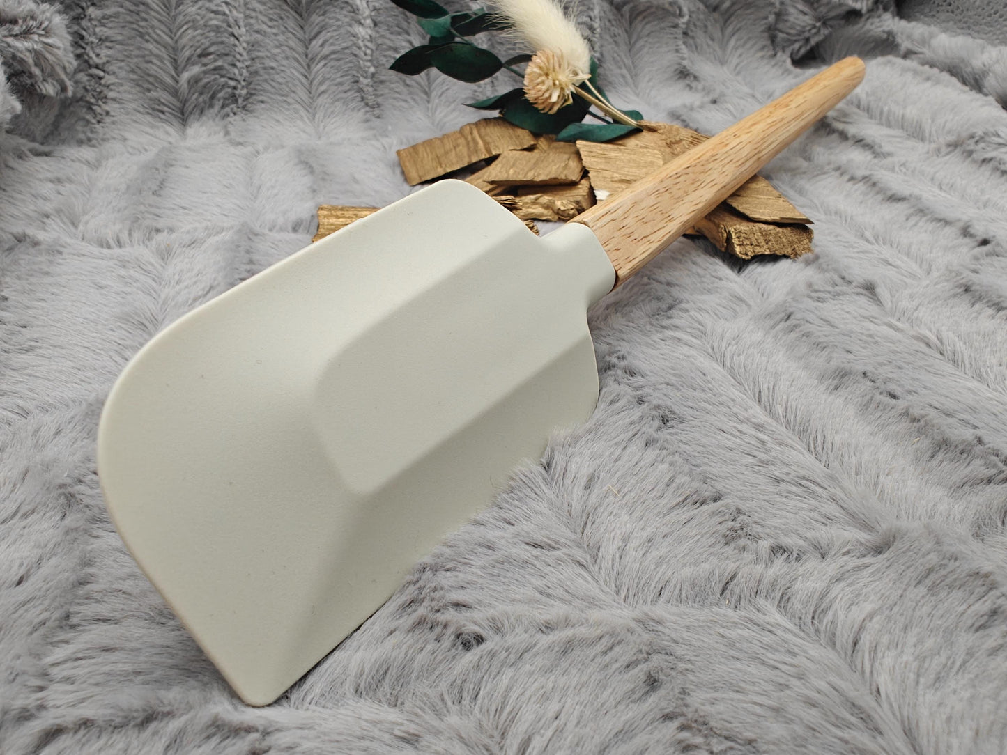 Teigschaber Silikonspatel XXL personalisiert hellgrau  backen kochen ca. 31 cm lang mit Wunschgravur Geschenk Küchenhelfer