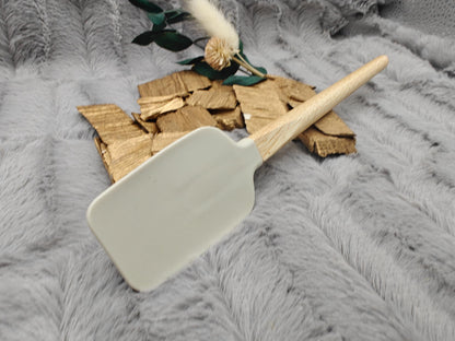 Teigschaber Silikonspatel personalisiert hellgrau  backen, kochen ca. 23 cm lang mit Wunschgravur personalisiert Geschenk