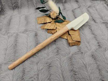 Teigschaber Silikonspatel personalisiert hellgrau  Holz backen schmal ca. 23 x 2,5 cm mit Wunschgravur