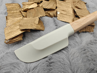 Teigschaber Silikonspatel personalisiert hellgrau  Holz backen schmal ca. 23 x 2,5 cm mit Wunschgravur