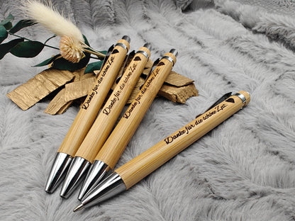Abschiedsgeschenk Kugelschreiber personalisiert aus Bambus mit Gravur schwarz Kuli Stift Holz Geschenk Gift