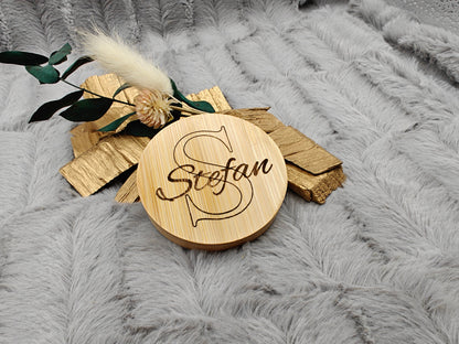 Flaschenöffner personalisiert rund aus Bambus mit individueller Gravur Geschenk Geschenkidee
