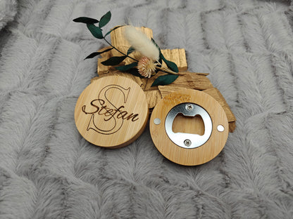 Flaschenöffner personalisiert rund aus Bambus mit individueller Gravur Geschenk Geschenkidee