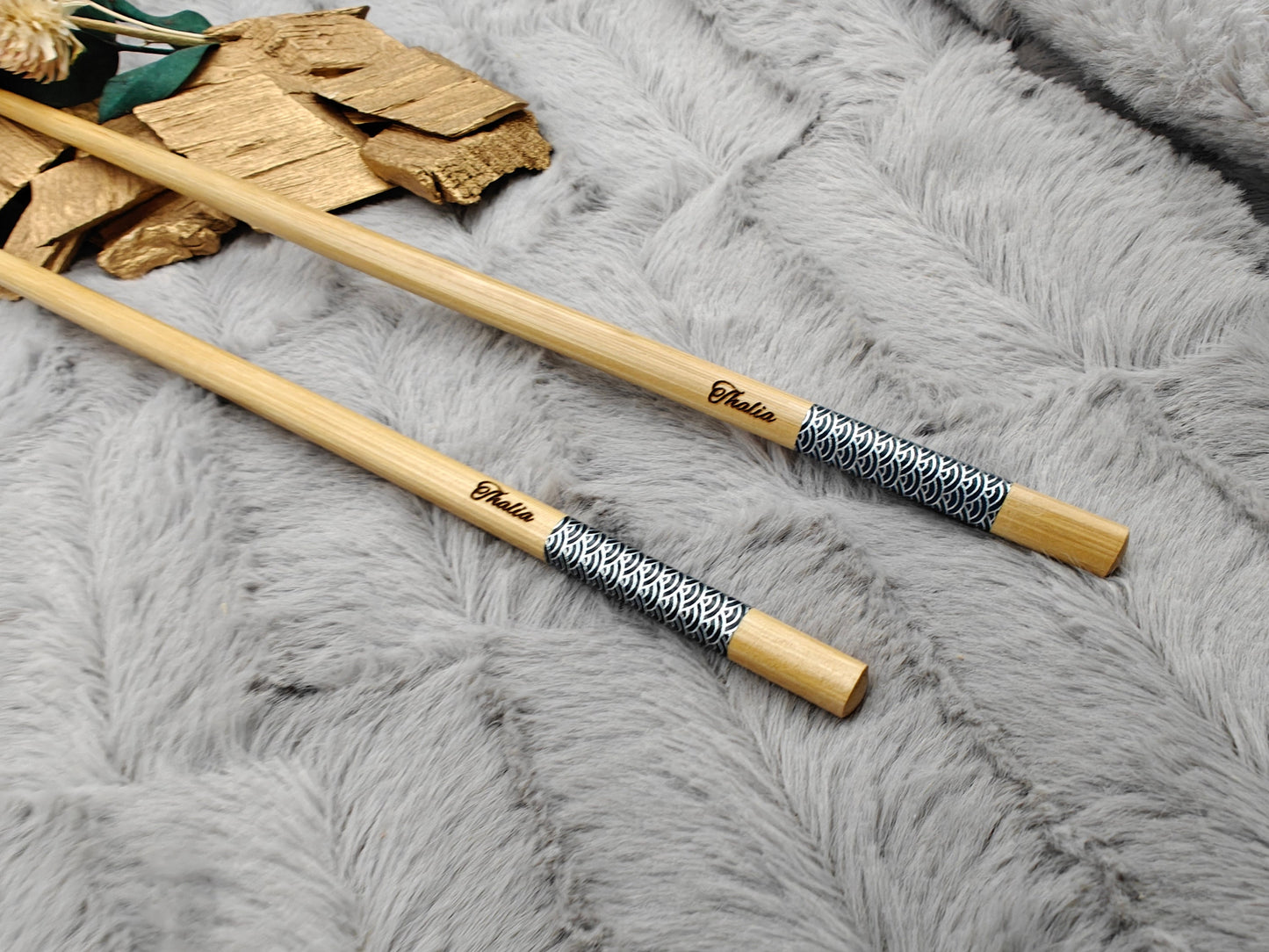 2 Chopsticks personalisiert mit Muster Essstäbchen 1 Paar Bambus 24 cm Wunschgravur China Essen Food Sushi Geschenk