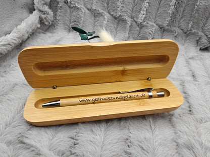 Kugelschreiber personalisiert aus Bambus mit Holzetui Kuli Stift Geschenk Gift