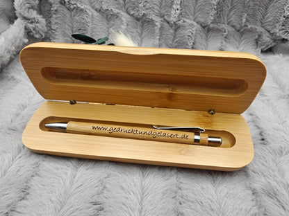 Kugelschreiber personalisiert aus Bambus mit Holzetui Kuli Stift Geschenk Gift