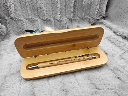 Kugelschreiber personalisiert aus Bambus mit Holzetui Kuli Stift Geschenk Gift