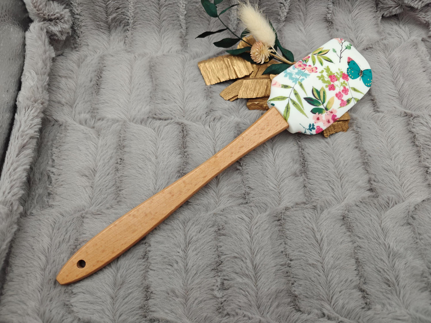 Teigschaber Silikonspatel XXXL personalisiert Blumen Schmetterling  backen kochen ca. 31 cm lang mit Wunschgravur Geschenk Küchenhelfer