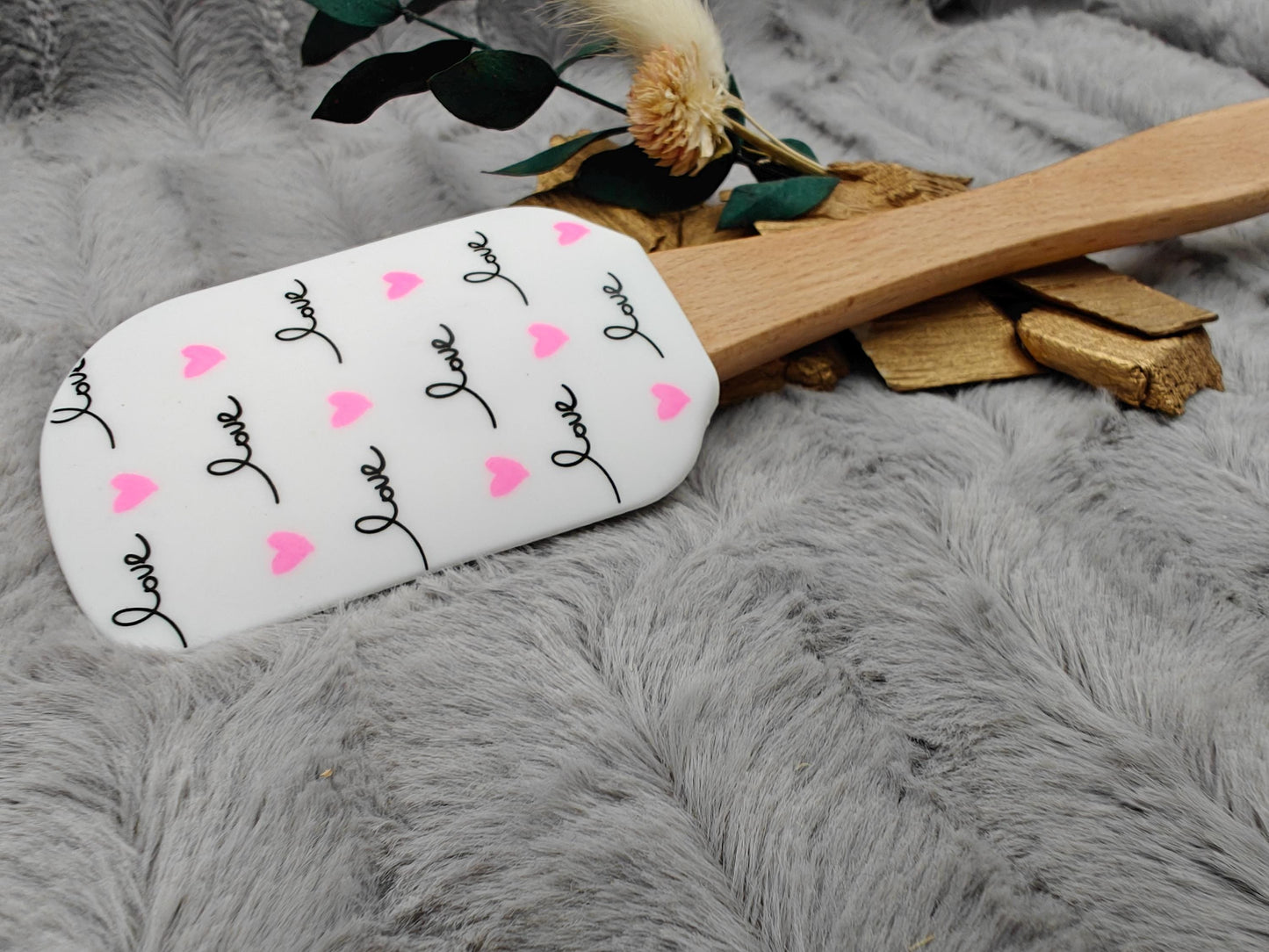 Teigschaber Silikonspatel personalisiert Love mit Herzen  backen, kochen ca. 25 cm lang mit Wunschgravur personalisiert Geschenk