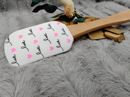 Teigschaber Silikonspatel personalisiert Love mit Herzen  backen, kochen ca. 25 cm lang mit Wunschgravur personalisiert Geschenk