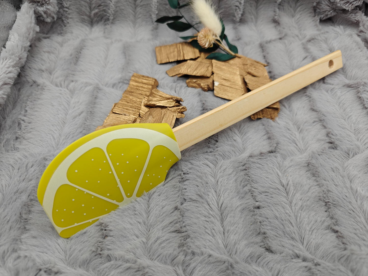 Teigschaber Silikonspatel XXL Zitrone personalisiert Holz Spatel  backen kochen grillen ca. 29 cm lang