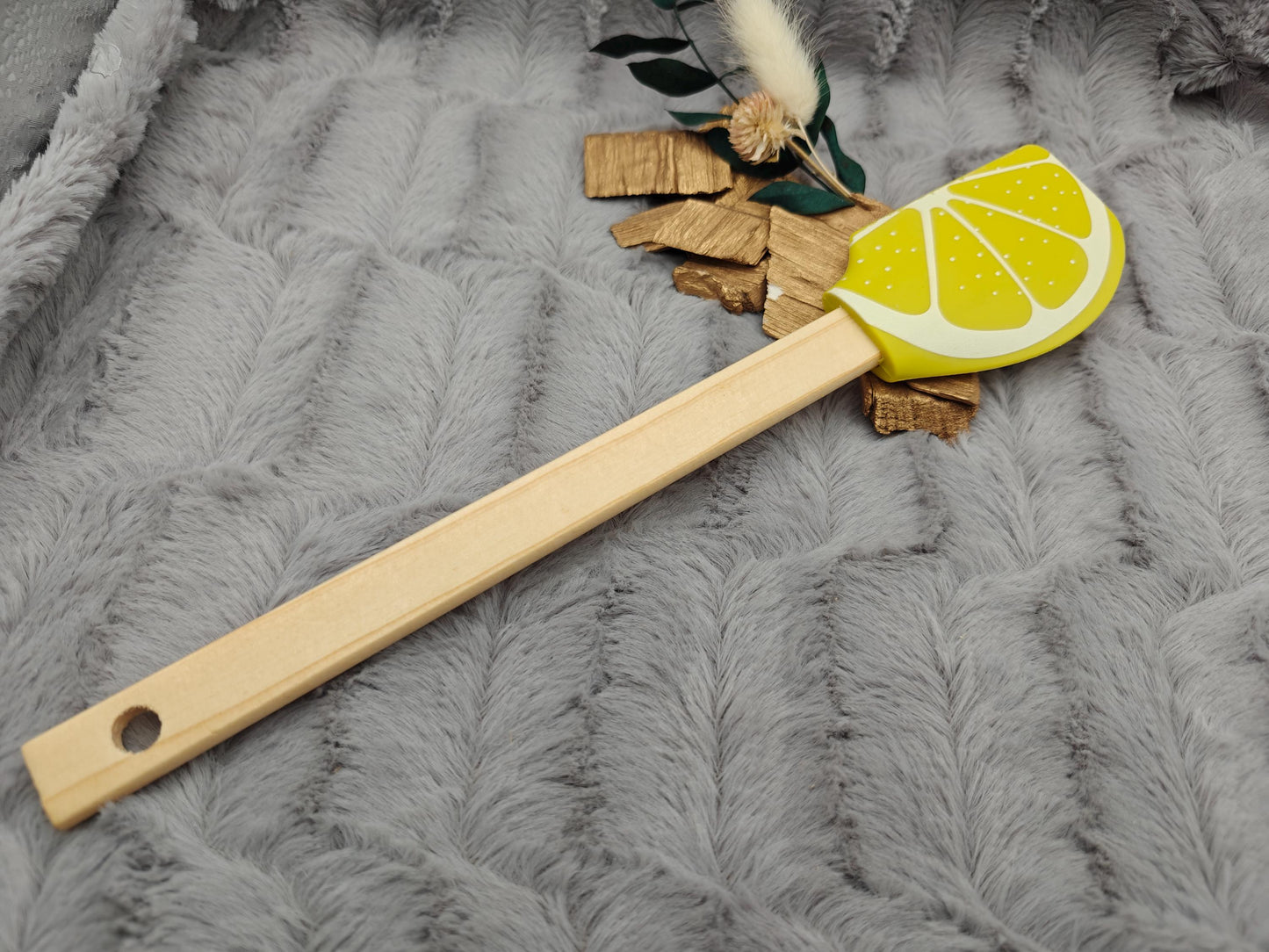 Teigschaber Silikonspatel XXL Zitrone personalisiert Holz Spatel  backen kochen grillen ca. 29 cm lang