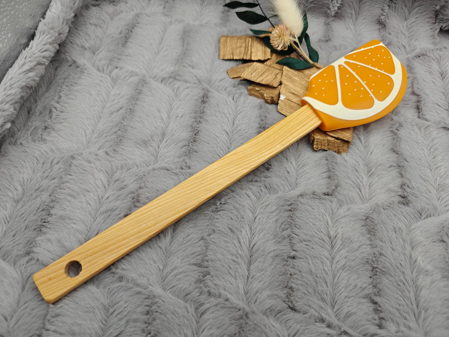 Teigschaber Silikonspatel XXL Orange personalisiert Holz Spatel  backen kochen grillen ca. 29 cm lang